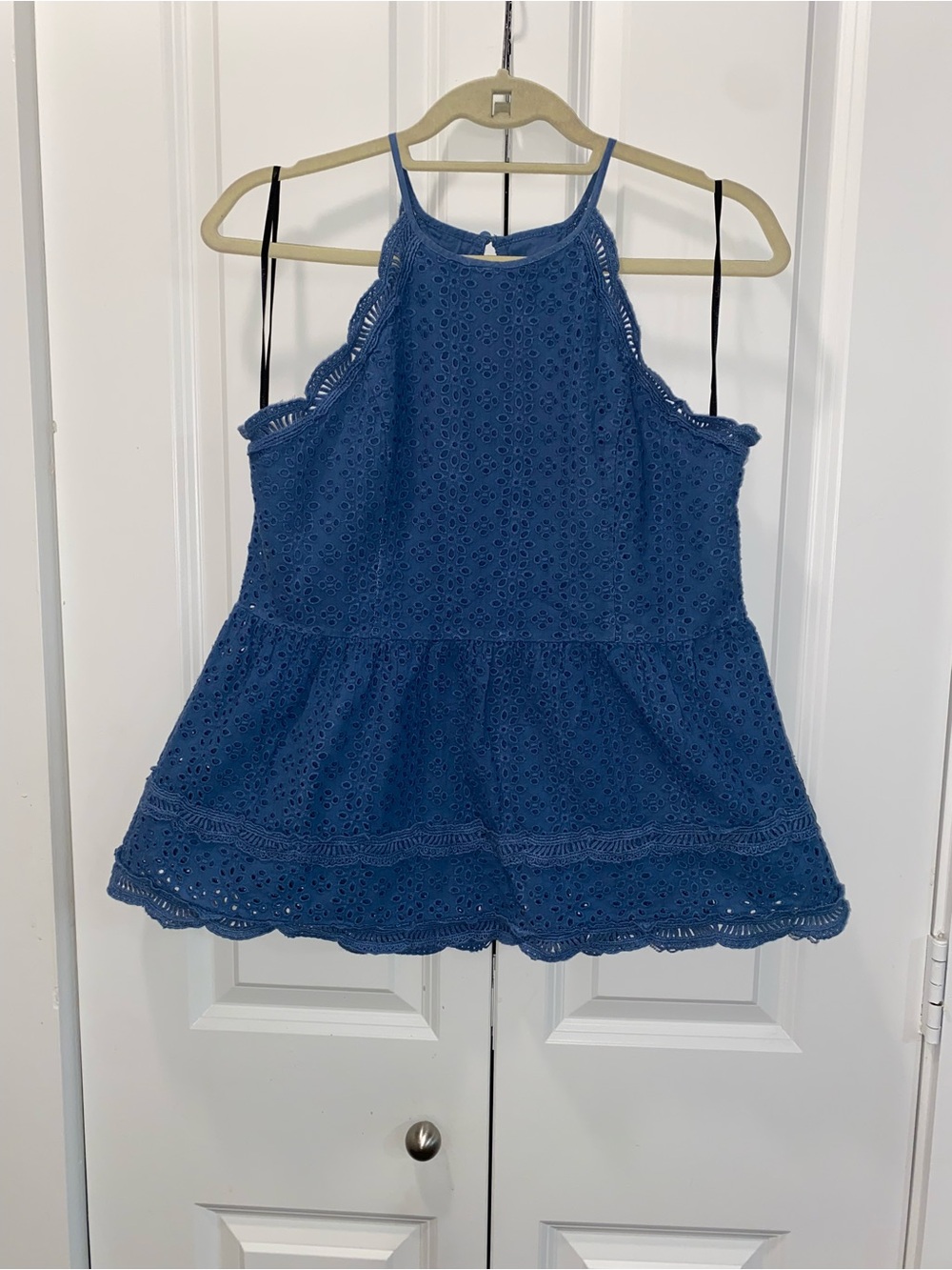Lulu's Blue Eyelet Tiered Halter Top